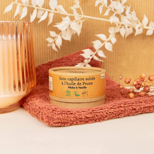 Soin solide cheveux ~ Huile de prune ~ Pêche & Vanille - GreenBerry Comme Avant