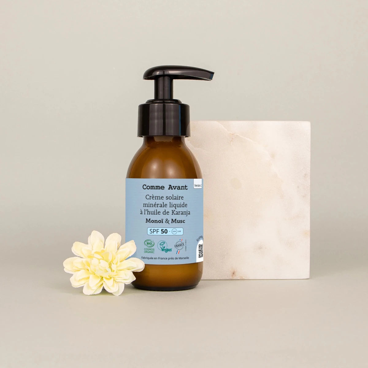 Crème solaire liquide SPF50 ~ Monoï&Musc - GreenBerry Comme Avant