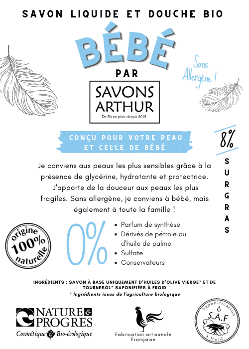 Savon liquide ~ Bébé&Famille ~ Huile d'Olive - GreenBerry Savons Arthur